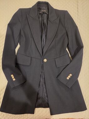 Zara Black Single-Button Tailored Blazer with Gold Buttons